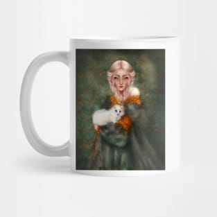 Beautiful Fairy In Period Costume Juliet Dress Holds Albino Ferret Mug